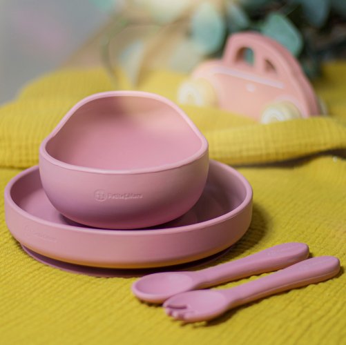 PETITE&MARS Set da pranzo in silicone TAKE&MATCH 3 pezzi Rosa antico 6m+