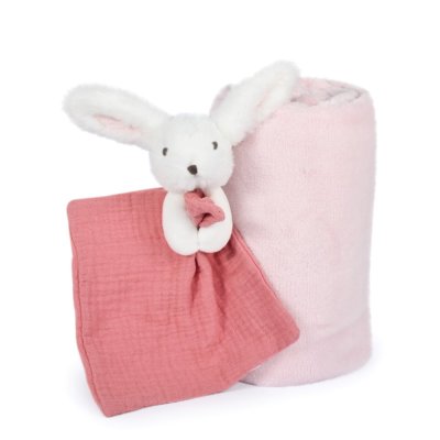 Doudou Conjunto Presente Coelhinho Feliz manta e boneco de dormir rosa