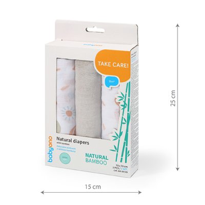 BABYONO Bamboo pelene 3 kom - sive