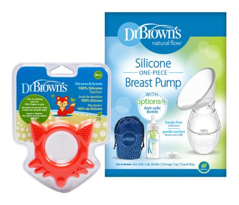 DR.BROWN'S Set Colector de lapte matern + Teether Flexees Friends vulpe