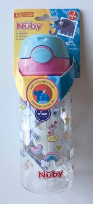 NUBY Nem folyós sportpalack szívószállal 530 ml, rózsaszín, 4+