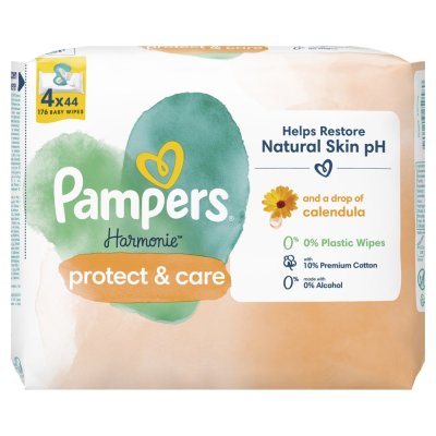 PAMPERS Chusteczki oczyszczające Harmonie Protect & Care 4 opakowania = 176 chusteczek