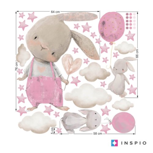 Removable wall sticker for a girl - Bunnies with balloons