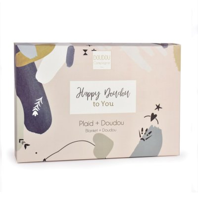 Doudou Geschenkset Glücklicher Hase Plaid und beiger Schmusetuch