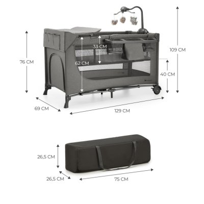 KINDERKRAFT Reisebett Joy 2 mit Zubehör Dark Grey