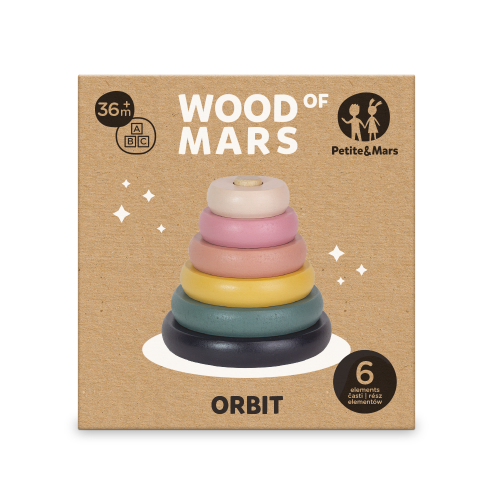 PETITE&MARS Giocattolo pieghevole in legno Orbit Wood of Mars 36m+