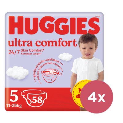 4x HUGGIES® Pleny jednorázové Ultra Comfort Mega 5 (11-25 kg) 58 ks