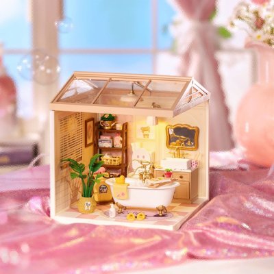 Puzzle 3D en bois RoboTime Miniature de maison de poupée Salle de bain pour filles