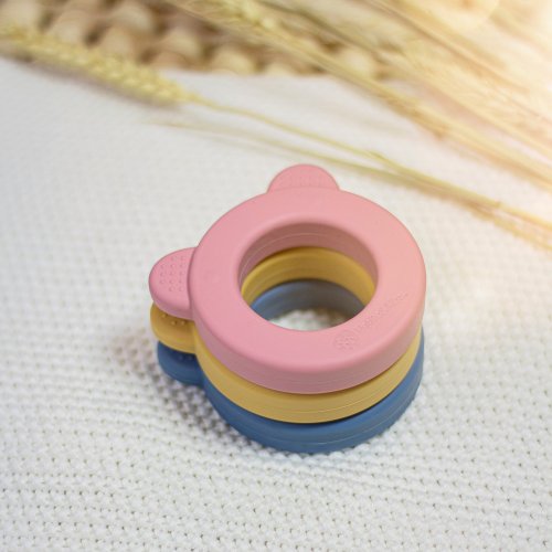 PETITE&MARS Silicone teether with rattle Beary Dusty Rose 0m+