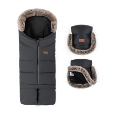 PETITE&MARS Set zimní fusak Arctic 4v1 + rukavice na kočárek Furry Forever Black