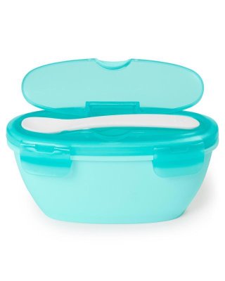 SKIP HOP Miska se lžičkou v ochranném pouzdře Easy Serve Teal 240 ml, 3m+