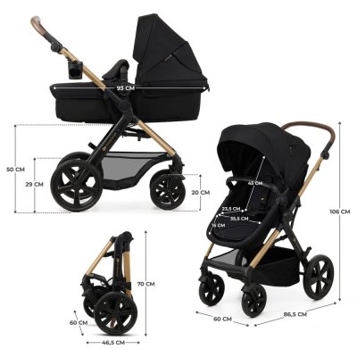 KINDERKRAFT Kombikinderwagen Moov 2 3in1 Pure Black - Schaumstoffräder