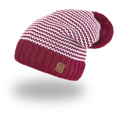 Berretto a maglia a zig-zag con pompon Outlast ® - bordeaux e bianco