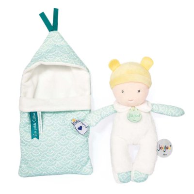 Doudou Jolijou Bébé dans une couette à enfiler 20 cm turquoise