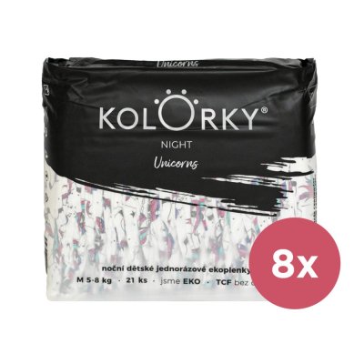 KOLORKY NIGHT Jednorazowe eko pieluszki nocne M (5-8 kg) 168 szt. - MAGAZYN MIESIĘCZNY