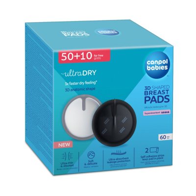 CANPOL BABIES Wkładki laktacyjne oddychające profilowane 3D czarne, 50+10 szt.