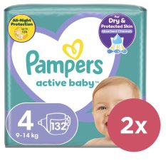 2x PAMPERS Active Baby 4 (9-14 kg) 132 pz MEGA PACK - pannolini usa e getta