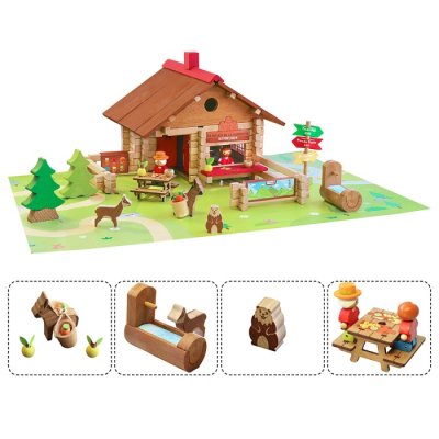 Jeujura Set de construcție din lemn 150 piese Refugiul marmotelor