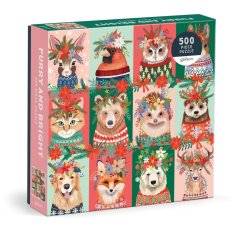 Puzzle Galison Animaux de Noël à poils 500 pièces