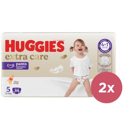 2x HUGGIES® Kalhotky plenkové jednorázové 5 Extra Care Pants (12-17 kg) 34 ks