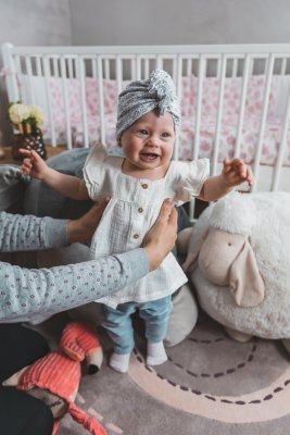 ENIE BABY Dziecięcy turban czapka Szare Liście Uni 3-6m