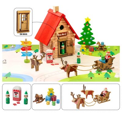 Jeujura Wooden Building Kit 90 Pieces Christmas Cottage