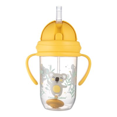 CANPOL BABIES Auslaufsicherer Becher mit Strohhalm und Gewicht Exotische Tiere 270 ml gelb, 6 Monate+
