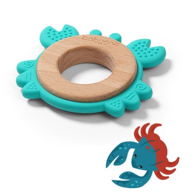 BABYONO Krabbenbeißring aus Holz und Silikon