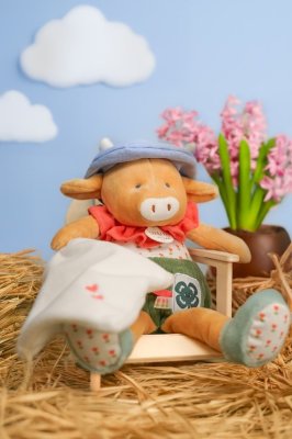 Doudou Zestaw upominkowy Pluszowa krówka Aneth z kocykiem zielona 28 cm