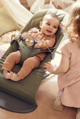 BABYBJÖRN Babywippe Bliss Dark Green Woven Petal, dunkelgraues Gestell