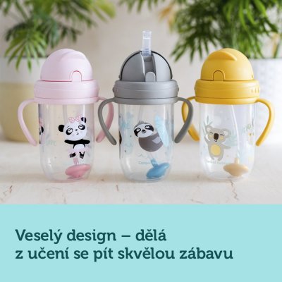 CANPOL BABIES Kubek niekapiący ze słomką i ciężarkiem Zwierzęta egzotyczne 270 ml różowy, 6m+