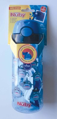 NUBY Non-flowing sports bottle with straw 530 ml, blue, 4+