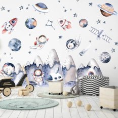 Vinilos infantiles - Astronautas y espacio para niños N.1. Colinas 52x95cm + accesorios