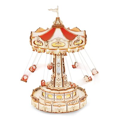 RoboTime Drewniane puzzle 3D pozytywka Karuzela łańcuchowa kolorowa