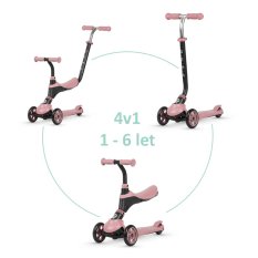 QPLAY Hulajnoga/jezdzik Sema 5w1 Pink, wiek 1-6 lat, do 50 kg