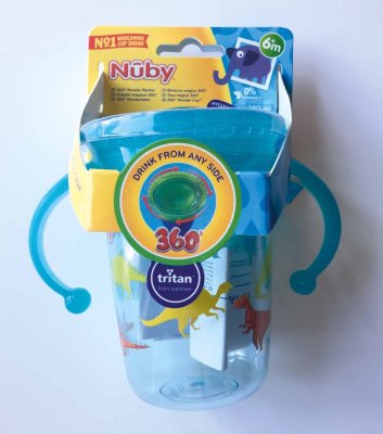 NUBY Mug Tritan non fluide 360° avec anses, 6 m+ bleu