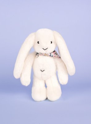 Doudou Lapin en peluche avec foulard blanc 35 cm