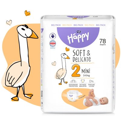 BELLA HAPPY Pieluchy dziecięce jednorazowe Mini 3-6 kg Big Pack 78 szt