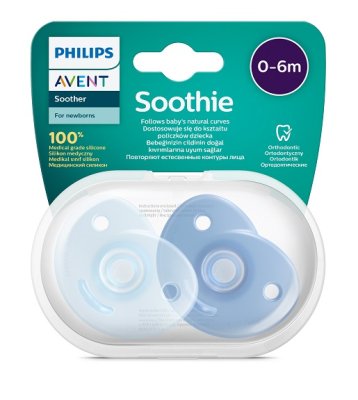 Philips AVENT Chupeta Soothie 0-6m menino, 2 peças