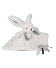 Doudou Zestaw prezentowy niebieski - króliczek z kwadratowym kocykiem 25 cm