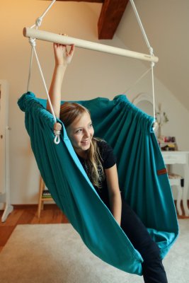 Hängesessel dunkel mint HOJDAVAK MAXI mit Kissen, Schwarzes Seil - Indoor Stoff
