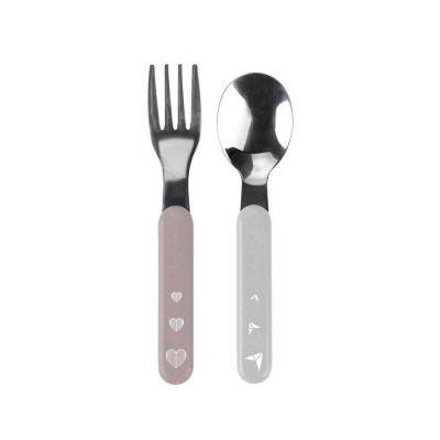 BABYONO Löffel und Gabel Edelstahl Pastell 12m+