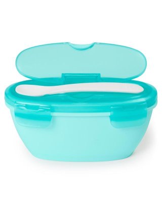 SKIP HOP Miska z łyżeczką w etui ochronnym Easy Serve Teal 240 ml, 3m+