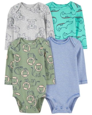 Body z długim rękawem CARTER'S w kolorze niebieskim/szarym, Animal Boy, 4 sztuki, 9 m/rozmiar. 74