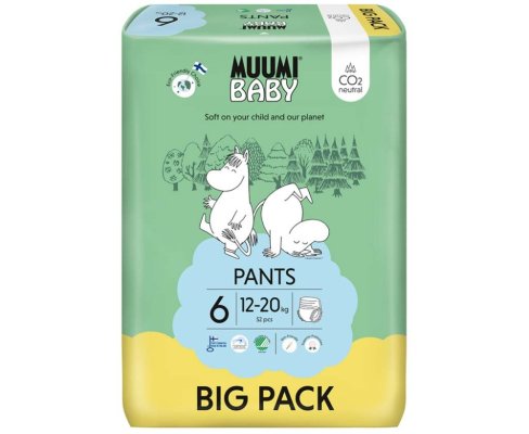 MUUMI Baby Pants 6 Junior 12-20 kg (52 Stück), Höschen-Öko-Windeln