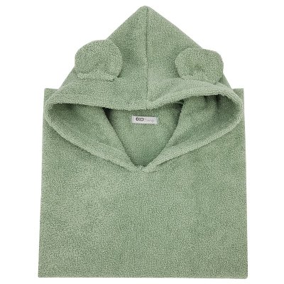 Poncho EKO de algodón con capucha y orejas, verde oliva, 75x120 cm