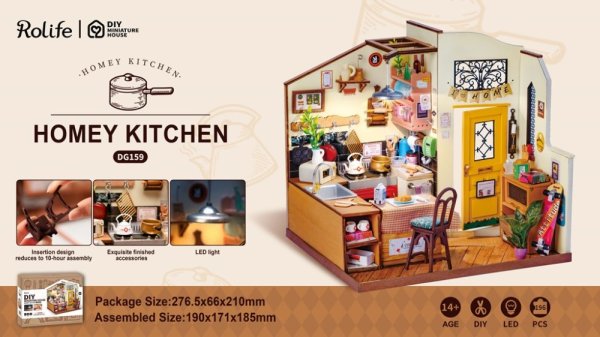 RoboTime Puzle 3D de madera Miniatura de casa de muñecas Cocina acogedora
