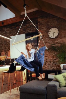 Viseča viseča blazina modri melange HOJDAVAK MAXI s blazino - zunanja tkanina, vrvica bela