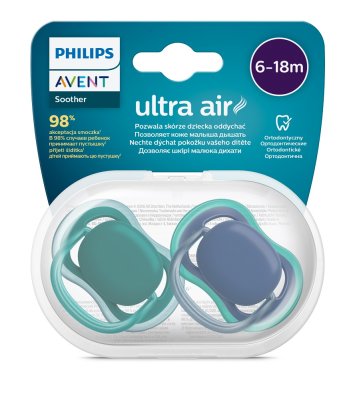 Philips AVENT Smoczek Ultra neutralny dla powietrza 6-18 m, chłopięcy niebieski, 2 szt