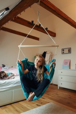 Viseči sprostitveni stolček temno mentol HOJDAVAK MAXIMUS z blazino, Les Outdoor, Vrv bela